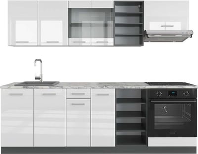Vicco R-Line Complete keukeneenheid – 240 cm, WB Marmer Wit hoogglans/antraciet