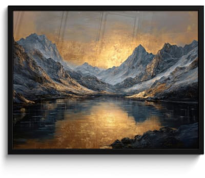 Poster in lijst - Fotolijst 80x60 cm - Posters - Berglandschap met Gouden Zonsondergang - Posterlijst zwart - Decoratie - Wanddecoratie woonkamer - Muurdecoratie slaapkamer