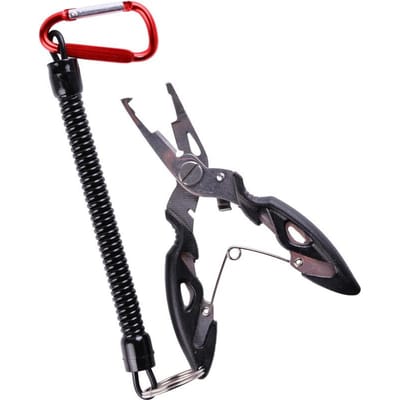Outils de pêche multifonctions, accessoires pour marchandises, matériel d'hiver, pinces, étau, mouches tricotées, ciseaux, ensemble de tresses, pinces à poisson With Spring Rope noir