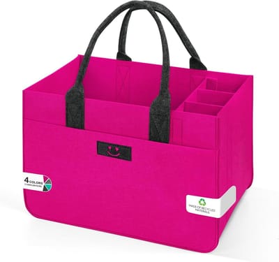 Vilten Boodschappenmand - Grote Opbergtas - Boodschappen Vervoeren - Met Uitneembare Vakken - 30 Liter Inhoud - Magenta Smiley