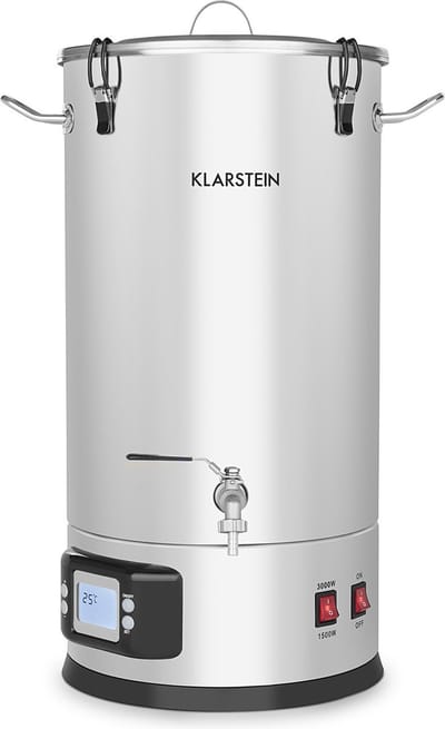 Klarstein Maischfest Bierbrauset, Maischekessel, Bierbrauanlage met 2 standen: 1500/3000 W, Bier Brauen 5-delig Set, Filtrier emmer, koelspiraal, LCD Display, rvs, 25 Liter, rvs - 1500W 44 cm 7,9 kg