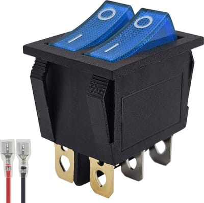 ProRide Dubbele Wipschakelaar ON-OFF KCD6-202 - met Aansluitkabel - 3 Polig - 250V/16A - 30x22mm - Blauw met lampje