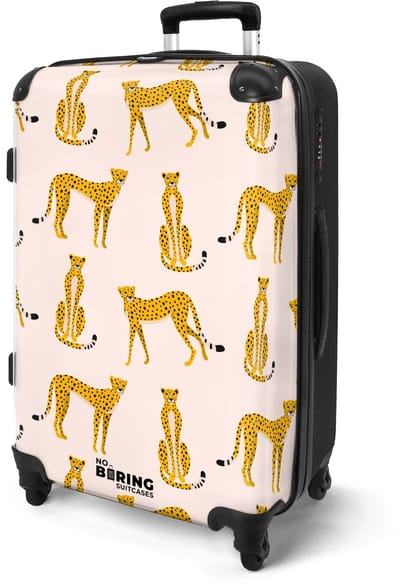 NoBoringSuitcases.com® - Koffer groot - Rolkoffer lichtgewicht - Beige met cheetahs - Reiskoffer met 4 wielen - Grote trolley XL - 20 kg bagage - Valiezen middelgroot - Hardcase bagagekoffer - Suitcase large