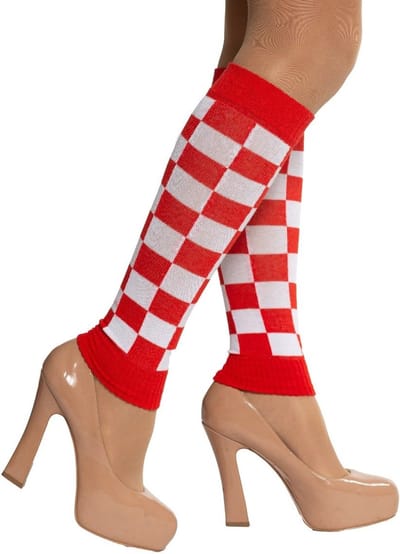 Partychimp Voordeelverpakking 6 pack Beenwarmers Brabant Rood/Wit Geblokt voor bij Carnavalskleding Dames Verkleedkleren Volwassenen Carnaval Accessoires - Rood/Wit – 80%Katoen/27%Polyamide/3%Elastaan