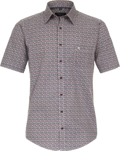 CASA MODA Sport casual fit overhemd - korte mouw - popeline - oranje dessin - Strijkvriendelijk - Boordmaat: 39 - 40