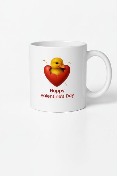 Valentijnsdag Mok met Schattig Eendje in Rood Hart - Happy Valentine's Day Cadeau