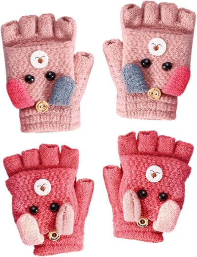 Warm Winter Fingerhandschoenen voor Kinderen - Winddichte Gebreide Handschoenen met Schattige Puppyprint voor Jongens en Meisjes van 6-13 Jaar