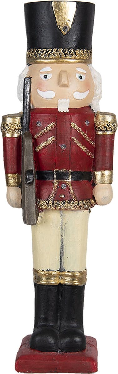 Clayre & Eef Beeld Notenkraker 18x15x56 cm Rood Beige Polyresin Kerstdecoratie