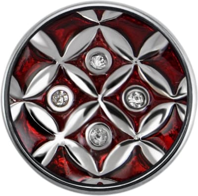 Quiges - Dames Click Button Drukknoop 18mm Patroon Ruit Rood met Zirkonia - EBCM129