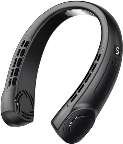 KZQ Nekventilator met LED-display - Bladloos ontwerp - 360° koeling rondom - 5 windsnelheden - 1200 mAh - USB-opladen - Ultrastil - Ergonomisch ontwerp - Geschikt voor thuis, kantoor, reizen, sport en buitenactiviteiten - Zwart