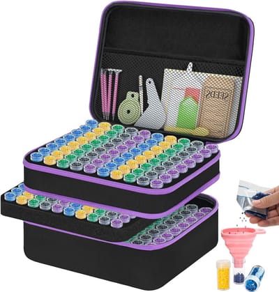 Diamond Art Opbergdozen - Kralen Organizer - Hobby Projecten - Grote Capaciteit - 240 Slots - Zwart/Paars