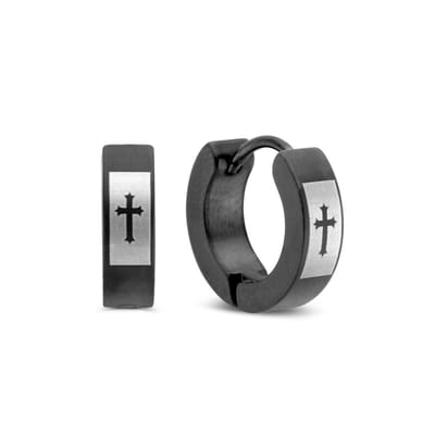 Frank 1967 7FE-0002 Stalen Oorringen - Heren - 14 x 4 mm - Kruis - Staal - Zwart