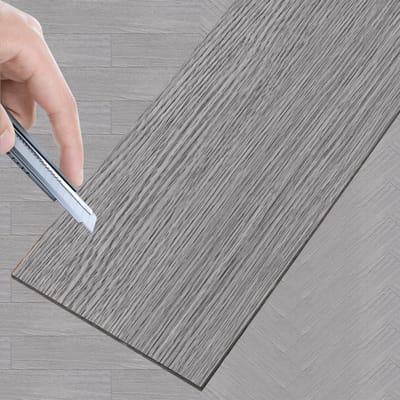 ACXIN 18 Stuks PVC Vinyl Vloer 2,5 m² Zelfklevend Vloerplanken Houtlook Keuken / Woonkamer / Balkon – Lichtgrijs