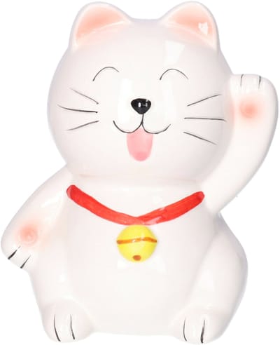 Gerimport Spaarpot Kat/poes - dieren thema - 13 x 14 x 17 cm - wit/geel - porselein - kinderen