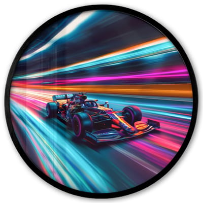 Poster in lijst Rond - Fotolijst 40x40 cm - Posters - Formule 1 - Auto - Race - Jongens - Kleurrijk - Ronde posterlijst zwart - Decoratie - Wanddecoratie woonkamer - Muurdecoratie slaapkamer