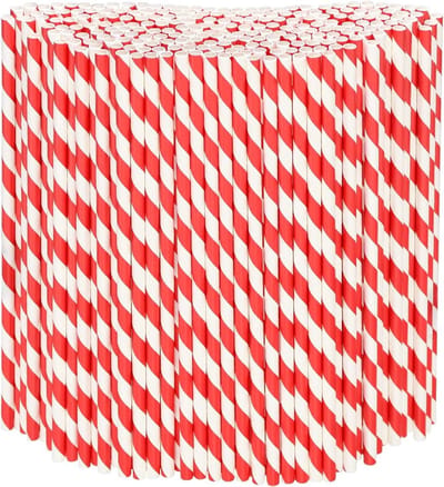 100 stuks - Kerstserie Papieren Rietjes - Wegwerprietjes - milieuvriendelijk - biologisch afbreekbaar - rood + wit - papieren feestrietjes - geschikt voor feestdagen, bruiloften, babyshowers en vieringen.