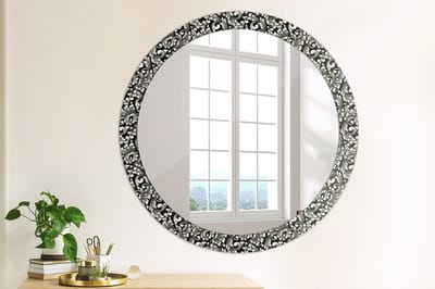 Coloray Bedrukte Spiegel - Ornament Spiegel Met Print - 90 cm - Zwart en wit Bedrukte Spiegel - Spiegel Met Print - Wandspiegel Met Print - Wandspiegel Decoratieve Print