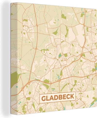 Canvas Schilderij Stadskaart - Gladbeck - Vintage - Kaart - Plattegrond - 20x20 cm - Wanddecoratie
