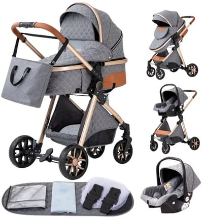 Kinderwagen 3-in-1 - Combi kinderwagen - Baby vervoeren - Omkeerbare zitting - 60 x 40 x 105 cm - Donkergrijs
