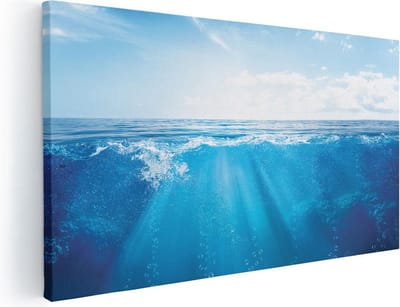 Artaza Canvas Schilderij Zee - 40x20 cm - Klein - Wanddecoratie Onderwater - Muurdecoratie Strand - Decoratie Zonlicht