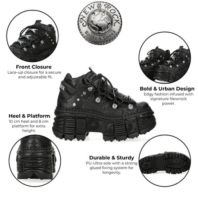 New Rock M-106WALL-C65 Python Zwarte Leren Platform Enkellaarsjes