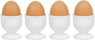 Gerimport Eierdopjes - 4x stuks - wit - kunststof - 4 x 5 cm - voor ontbijt /brunch / Pasen