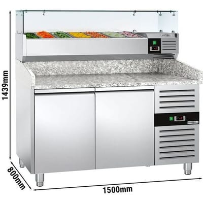 GGM Gastro Pizzakühltisch ECO - 1500x800mm - mit 2 Türen - inkl. Kühlaufsatzvitrine - 7x GN 1/4 Zilver