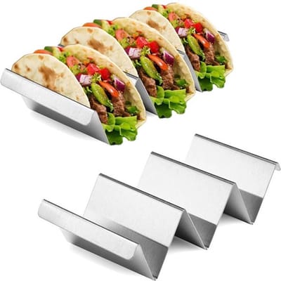 Ynkkvre - Taco Houder Met 3 Vakken - Set Van 2 - Rvs - Tacohouder - Tortilla Houder - Tortilla Standaard - Taco Rek - Taco En Tortilla Rekje - Ovenbestendig - Voor 6 Taco's - Serveerschalen - Koken & Tafelen - Kookgerei