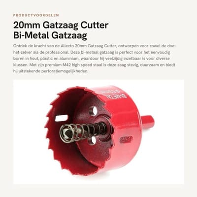 Gatzaag 20mm M42 Bi-Metaal - Hout/Plastic/Aluminium - Stevig/Duurzaam - Scherp/Perforatiemogelijkheden - Korte Cilinder/Slotinstallatie - Boor