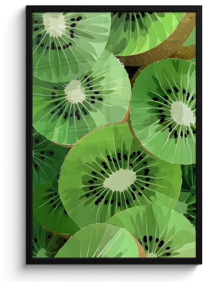 Poster in lijst - Fotolijst 60x90 cm - Posters - Kiwi - Groen - Pitten - Posterlijst zwart - Decoratie - Wanddecoratie woonkamer - Muurdecoratie slaapkamer
