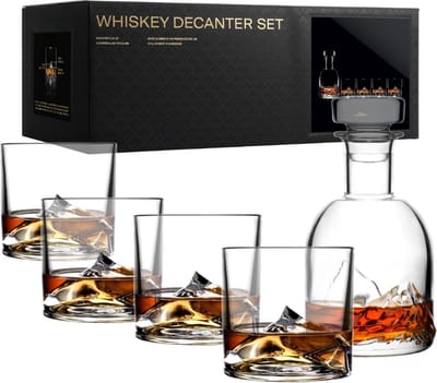 Thuys – Everest 5 Stuks Whiskyglazen – Van Kristal Met Whiskykaraf Cadeau – Voor Mannen