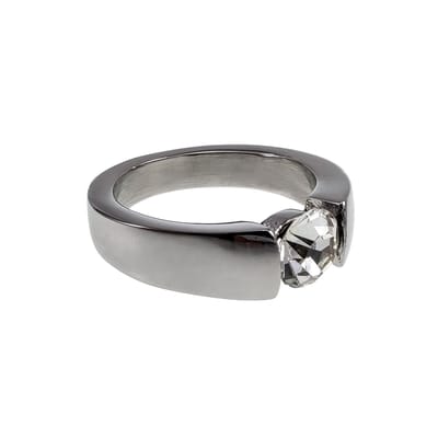 Stijlvolle Ring met Zirkonia en Golvend Design, Ring Dames - Gepolijst RVS