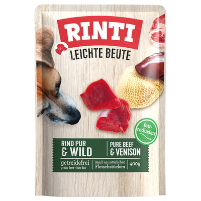 10x400g RINTI Lichte prooi puur rund & wild natvoer voor honden