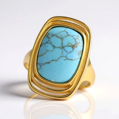 Cavill - Turkoois Ring Dames - 3 5 ct Antieke Turkoois Cabochon - 925 Sterling Zilver Verguld - Rechthoekig Elegant Handgemaakt Sieraad