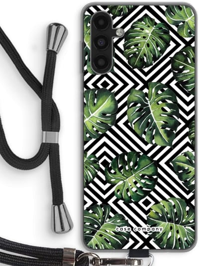 Case Company® - Hoesje met koord geschikt voor Samsung Galaxy A04s hoesje met Koord - Geometrische jungle - Telefoonhoesje met Zwart Koord - Bescherming aan alle Kanten en Over de Schermrand