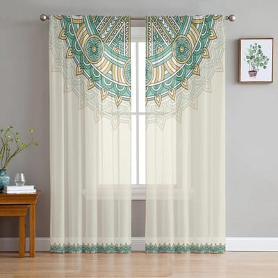 Mandala Boheemse Tegelpatroon Transparante Gordijnen voor Woonkamer Modern Voile Gordijn Slaapkamer Tule Gordijnen Raam Draperieën Decor W135 x H114cm