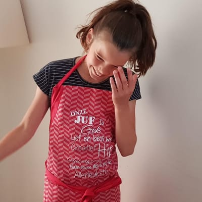 schort juf cadeau bedankt verjaardag  Kan met extra persoonlijke tekst voor juf meester stage afscheid cadeau collega bedanken anders tekstbord man vrouw dames heren  Juffendag cadeau  Einde schooljaar   juf