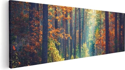 Artaza Canvas Schilderij Herfstbos - 60x20 cm - Wanddecoratie Bomen - Muurdecoratie Landschap - Kamer Accessoires Natuur
