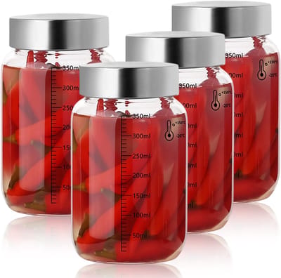 QTTVBTNA - 4 Stuks Glazen Drinkflessen – 300ml – met Deksel Borosilicaatglas Sapflessen en Smoothie Flessen – BPA-vrije Navulbare Drinkflacons voor Sap, Shakes en Meal Prep