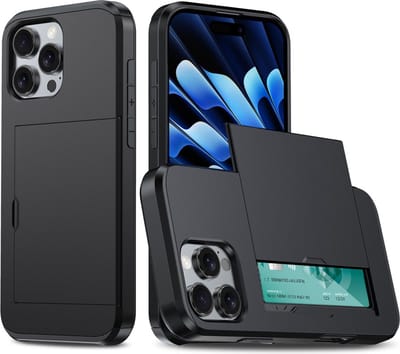 Peachy Secret Pasjeshouder anti-slip kunststof en TPU hoesje geschikt voor iPhone 16 Pro - zwart