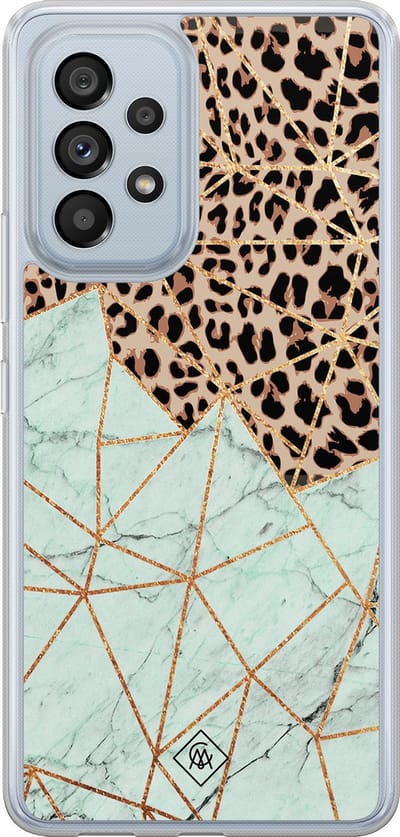 Casimoda® hoesje - Geschikt voor Samsung Galaxy A53 - Luipaard Marmer Mint - 2-in-1 case - Schokbestendig - Luipaardprint - Verhoogde randen - Mint, Transparant