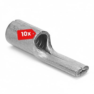 10 stuks Kalitec kabelogen met pinnen, 50 mm², ongeïsoleerd, gemaakt van gewalst koper, gesoldeerd en vertind | Kabelogen met pinnen voor accukabels | Platte doorn, binnendiameter 10 mm | Lengte 45 mm