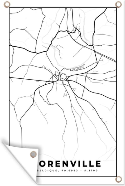 Muurdecoratie Stadskaart – Plattegrond – België – Zwart Wit – Florenville – Kaart - 120x180 cm - Tuinposter - Tuindoek
