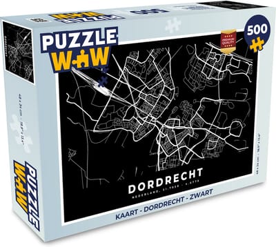 Puzzel Kaart - Dordrecht - Zwart - Legpuzzel - Puzzel 500 stukjes