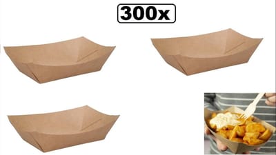 300x BIO Fingerfood Tray Nature Kraft 131x88x55mm Bruin Groot - food finger restaurant festival thema feest