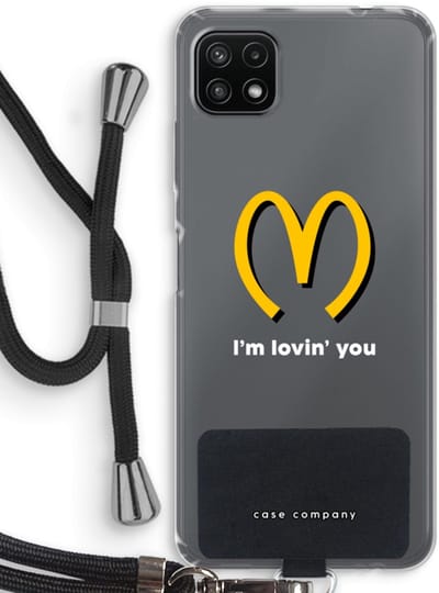 Case Company® - Hoesje met koord geschikt voor Samsung Galaxy A22 5G hoesje met Koord - I'm lovin' you - Telefoonhoesje met Zwart Koord - Bescherming aan alle Kanten en Over de Schermrand