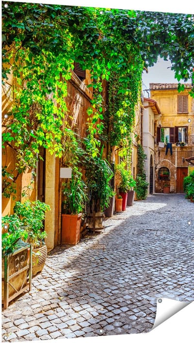Gards Tuinposter Straatje in Rome met Groene Planten - 100x150 cm - Tuindoek - Tuindecoratie - Wanddecoratie buiten - Tuinschilderij