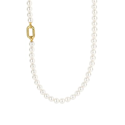 TI SENTO Dames Ketting - 925 zilver - Parel met geel verguld - Maat 48 - 34050YP
