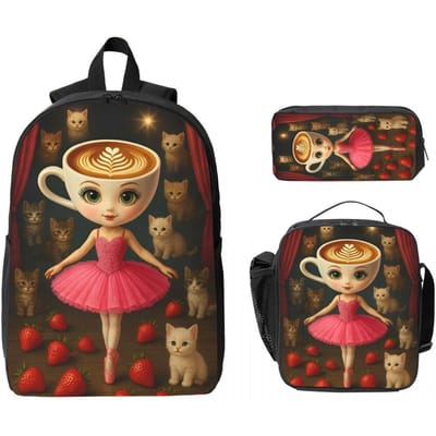 Balerina Capuchina Thug Thug Thug Sahur Kinderrugzak Lunchbox Pennenetuis voor Jongens Meisjes Rugzakken Schooltas Boekentas Set brown