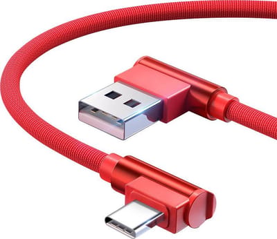 DrPhone D9 - Type-C Dubbele 90° Haakse Gevlochten 3A kabel - 1 Meter - Datasynchronisatie & Snel opladen – Zwart/Rood